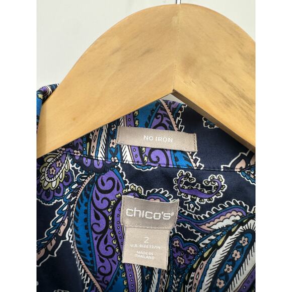 Chicos Tunic Women Purple Paisley Hidden Button No Iron Button Front Size L - Picture 6 of 8